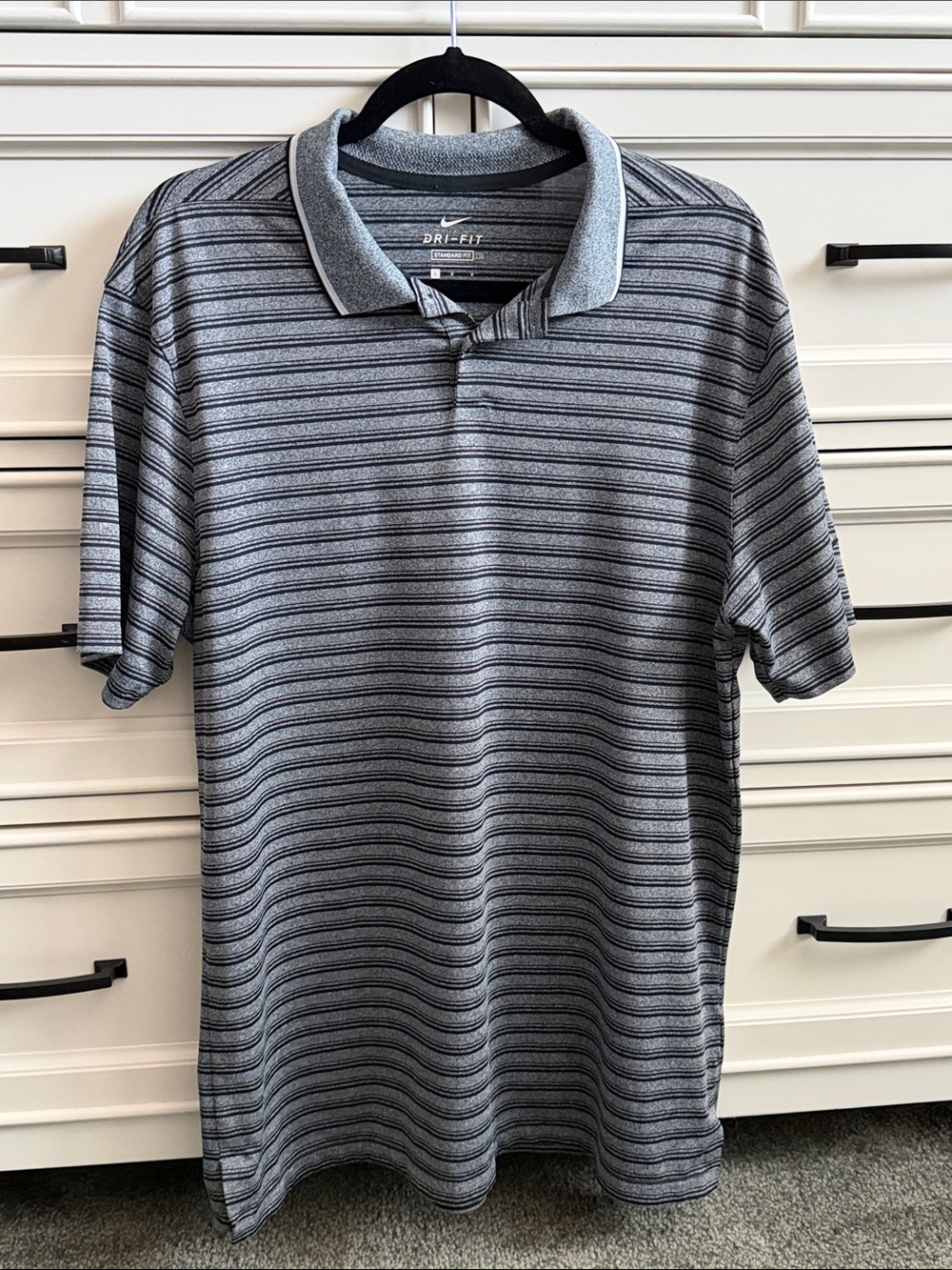 Nike Golf  Men's Gray and Black Striped Dri-FIT Polo